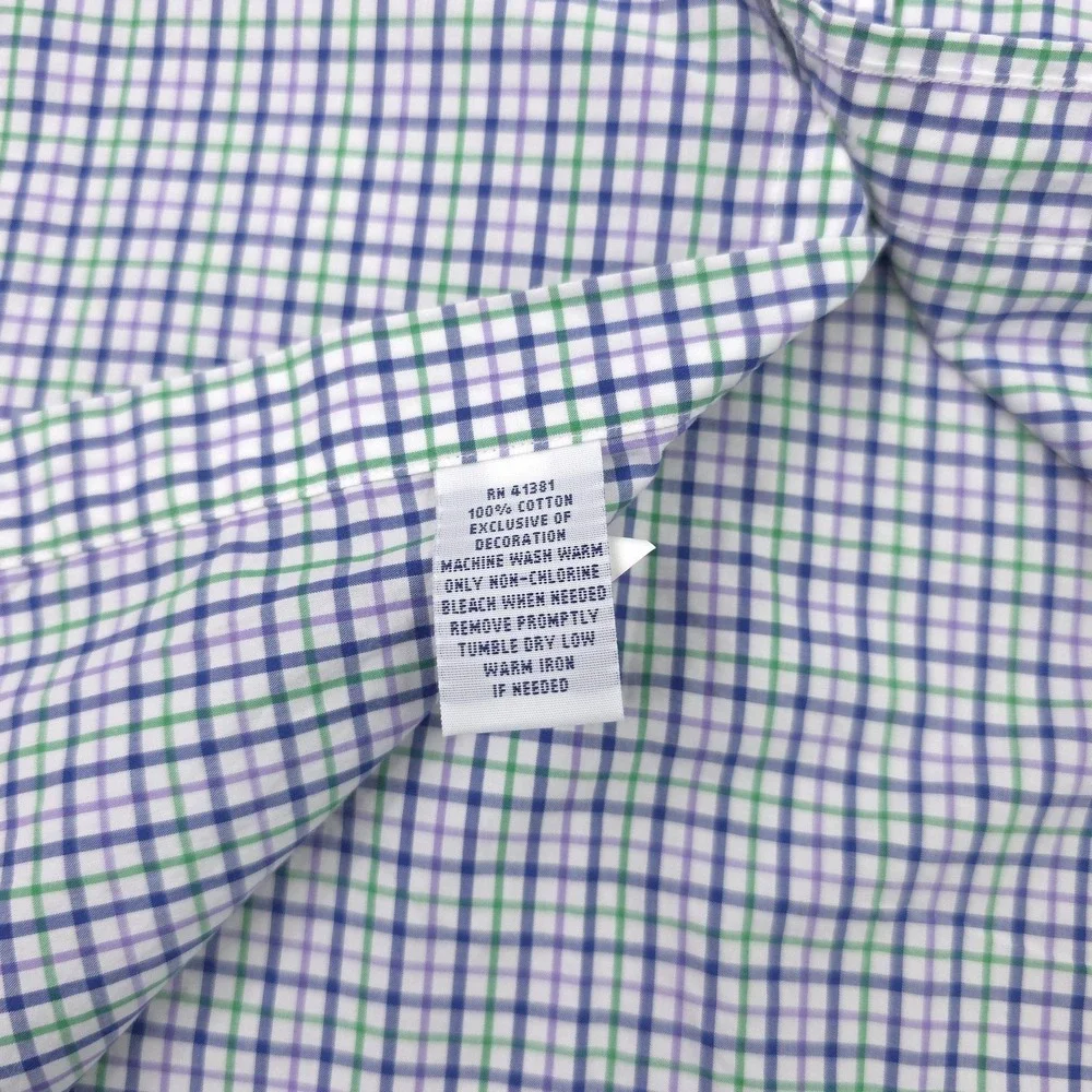 Ralph Lauren Shirt Mens Large Blue Green Check Long Sleeve Button Down Cotton